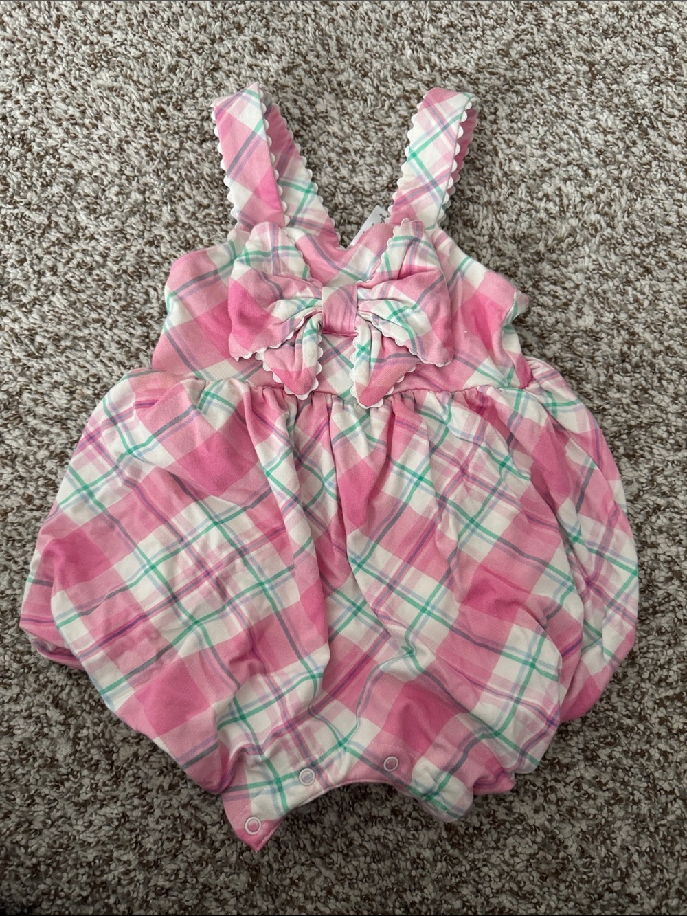 Little Sleepies Pink Plaid Bubble Romper with Bow Front